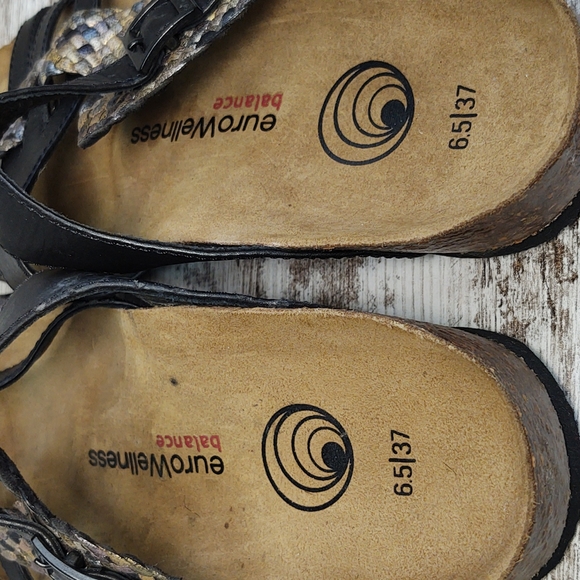 🟨Like New EuroWellness Leather & Metallic Slide Sandal - Picture 15 of 16